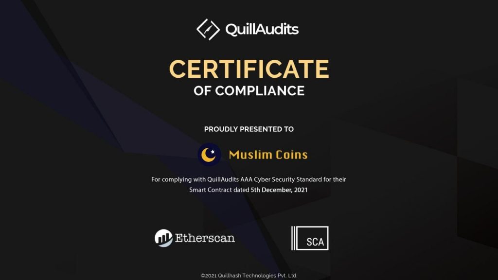 Certificate of compliance Muslim coins